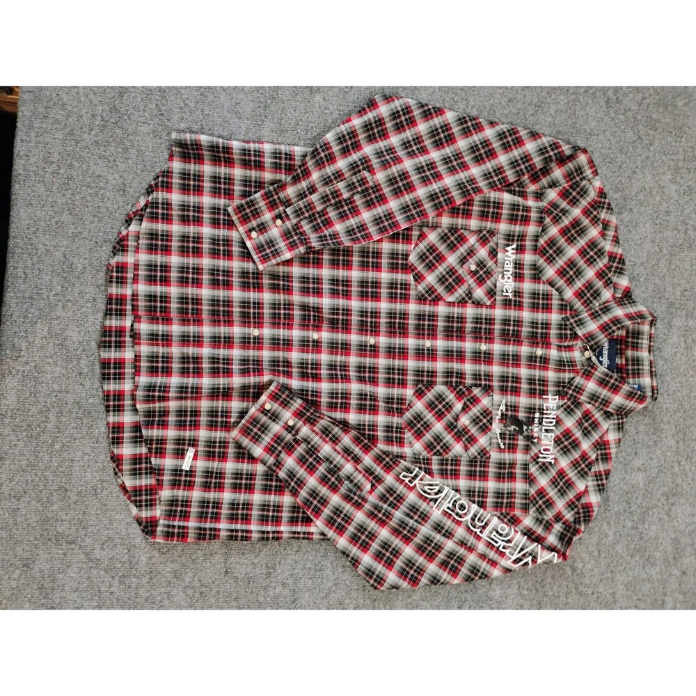 Wrangler Pendleton Pearl Snap Plaid Western Shirt Mens Large Red Black